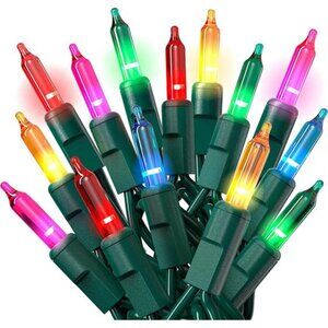 Christmas Lights with Green Wire - 100 Count, 20 Ft Multicolored Xmas Lights